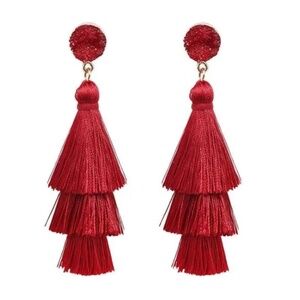 Womens Crystal Red Tassel‎ 3 Tier Dangle Vintage Earrings Jewelry Brand New